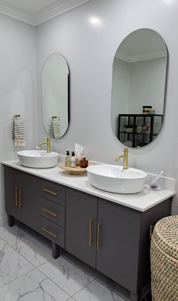 Double vanity with 3 draw, 2 door, grey, 1500 x 500